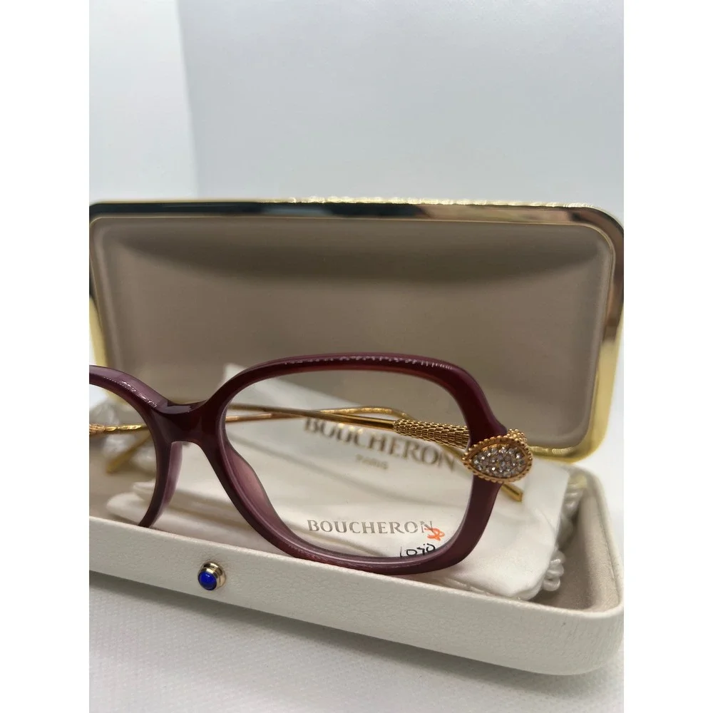 Boucheron BC00330 Paris Eyeglasses Frames‎ Burgundy Gold Embellished Designer